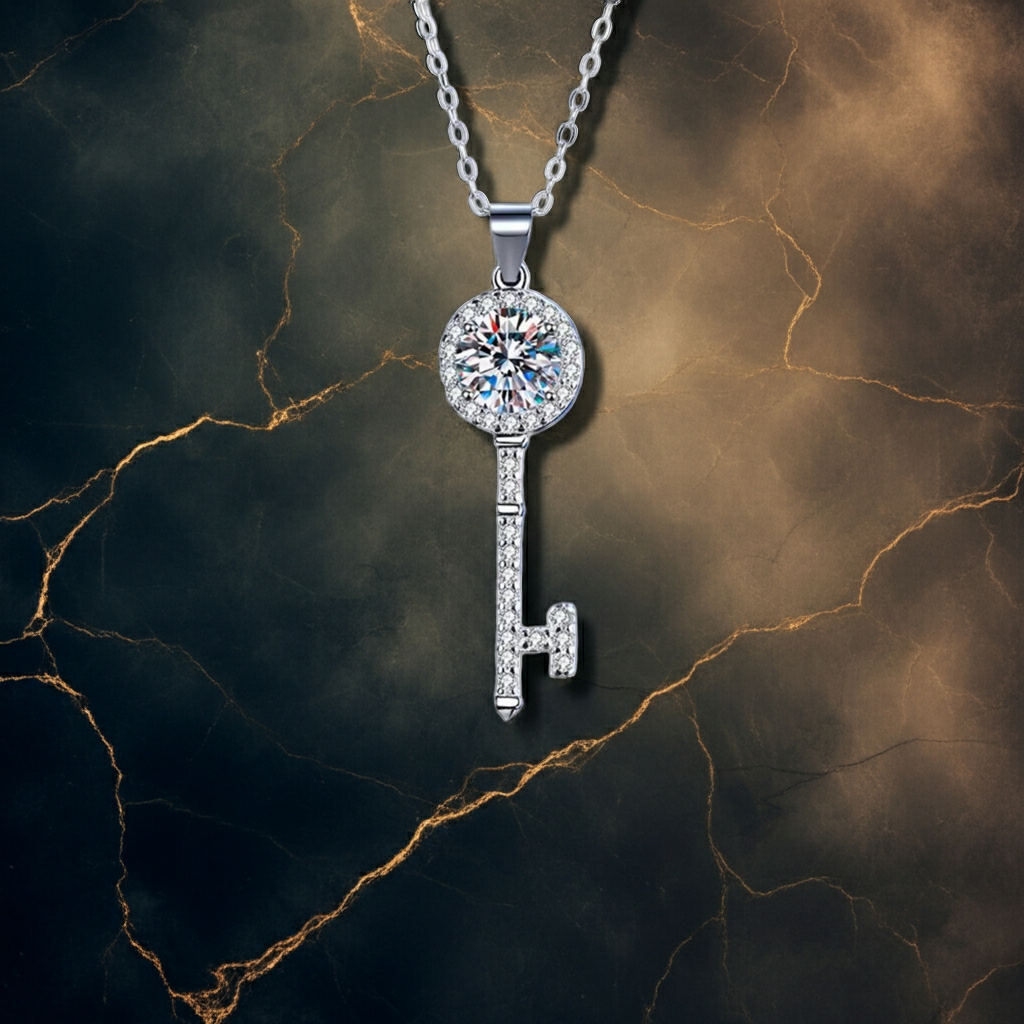 Moissanite Key Necklace — 1 Carat | Argento 925