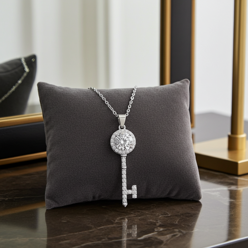 Moissanite Key Necklace — 1 Carat | Argento 925