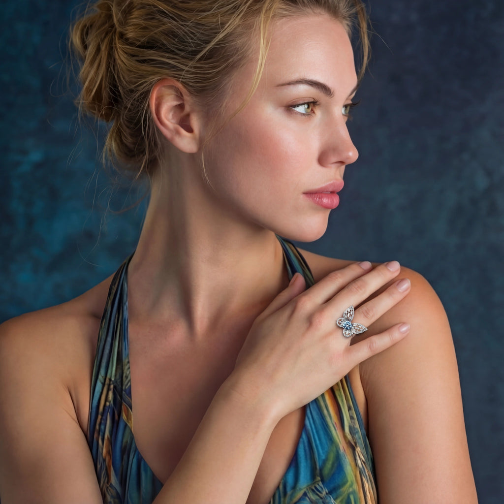 Anello Moissanite Pietra Blu — 1 Carato | Argento 925