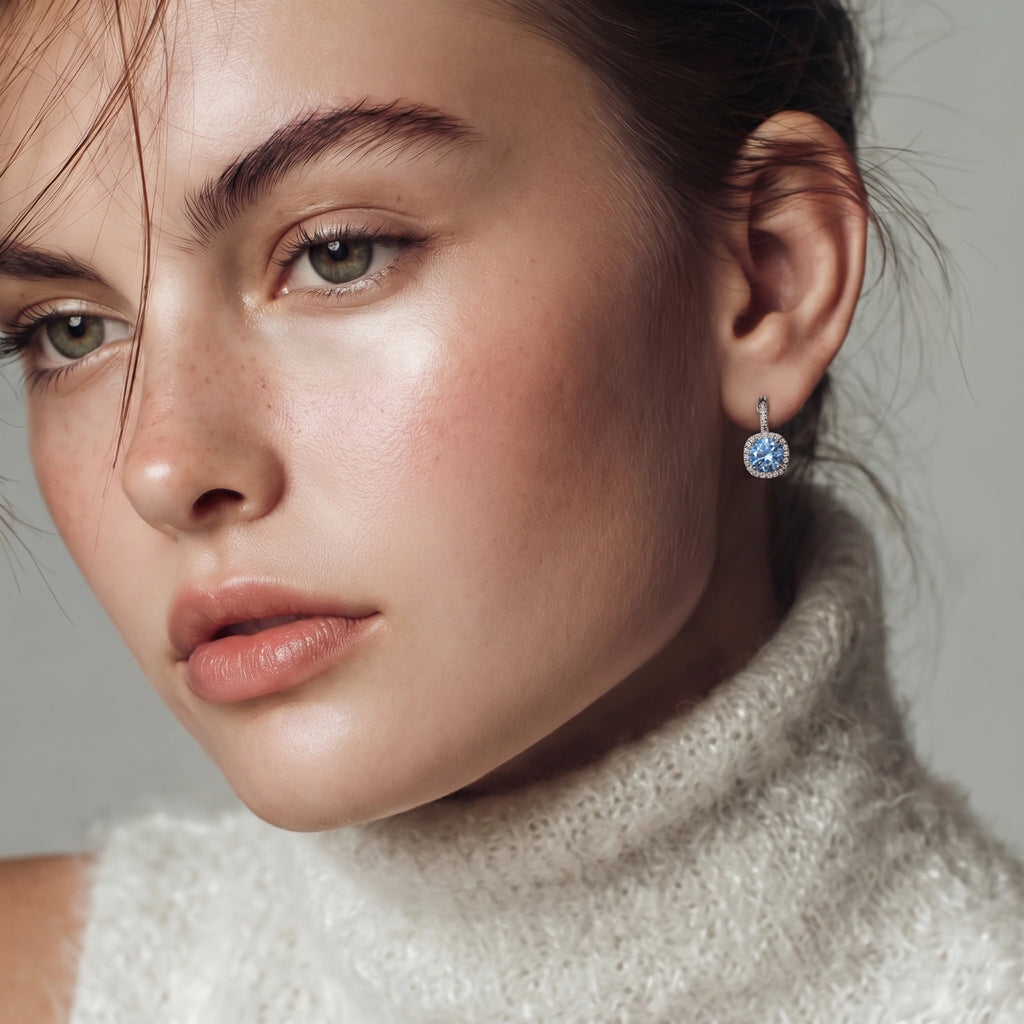 Pendenti Halo Celeste | Moissanite Blu 0.5ct VVS1
