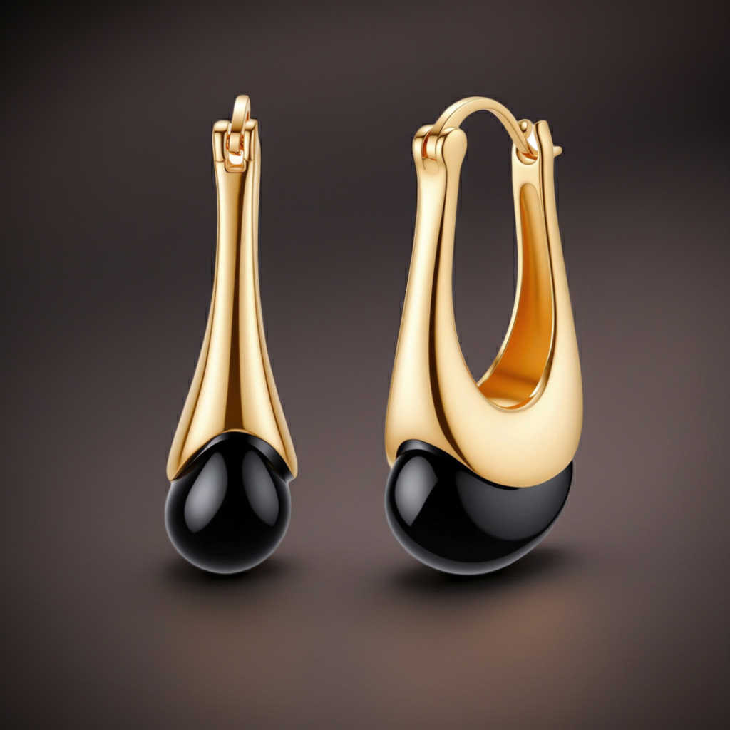 Orecchini Midnight Drop | Agata Nera & Oro 18K su Argento 925