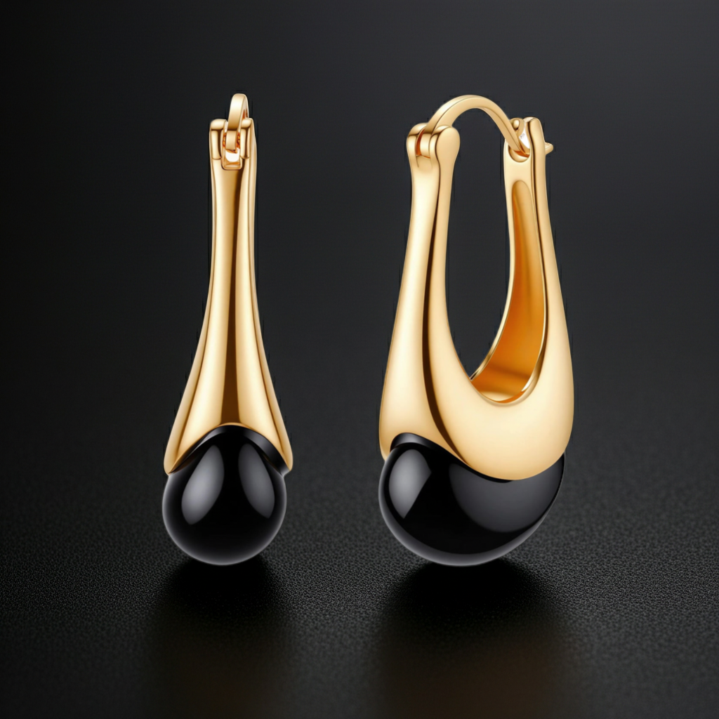 Orecchini Midnight Drop | Agata Nera & Oro 18K su Argento 925