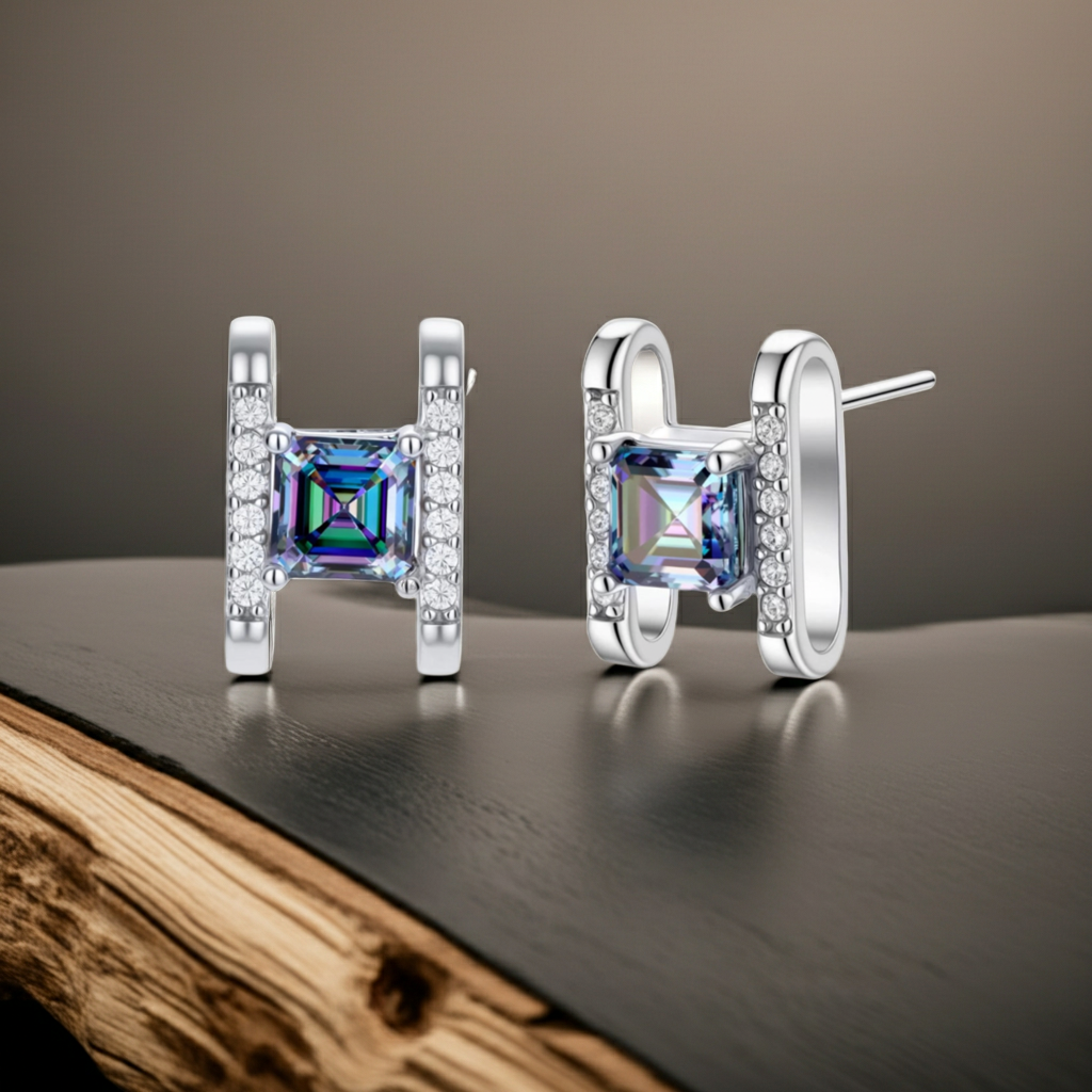 Orecchini Prisma Quadrato — Moissanite VVS1 & Argento 925