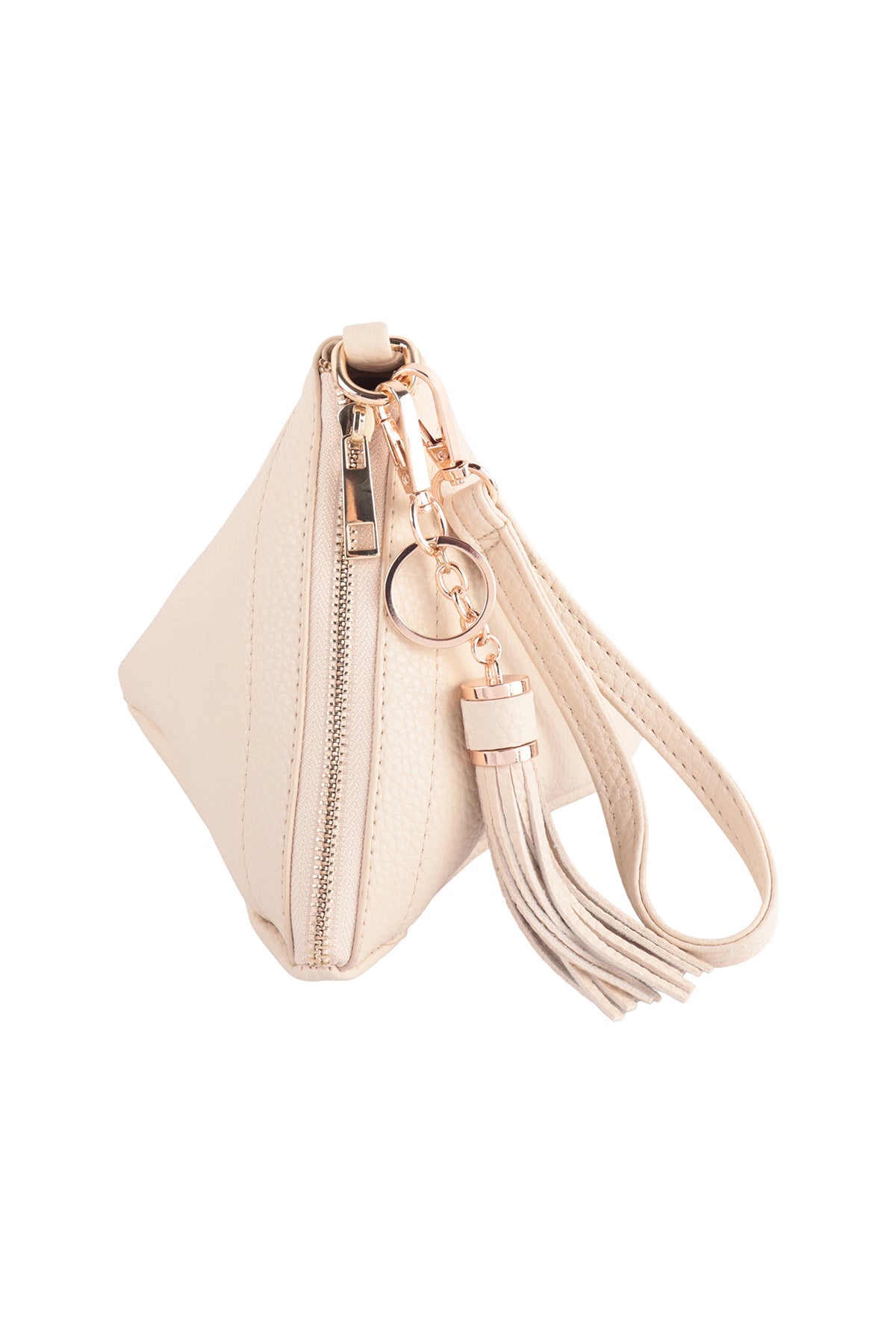 Pyramid Shape Tassel Wristlet Leather Bag