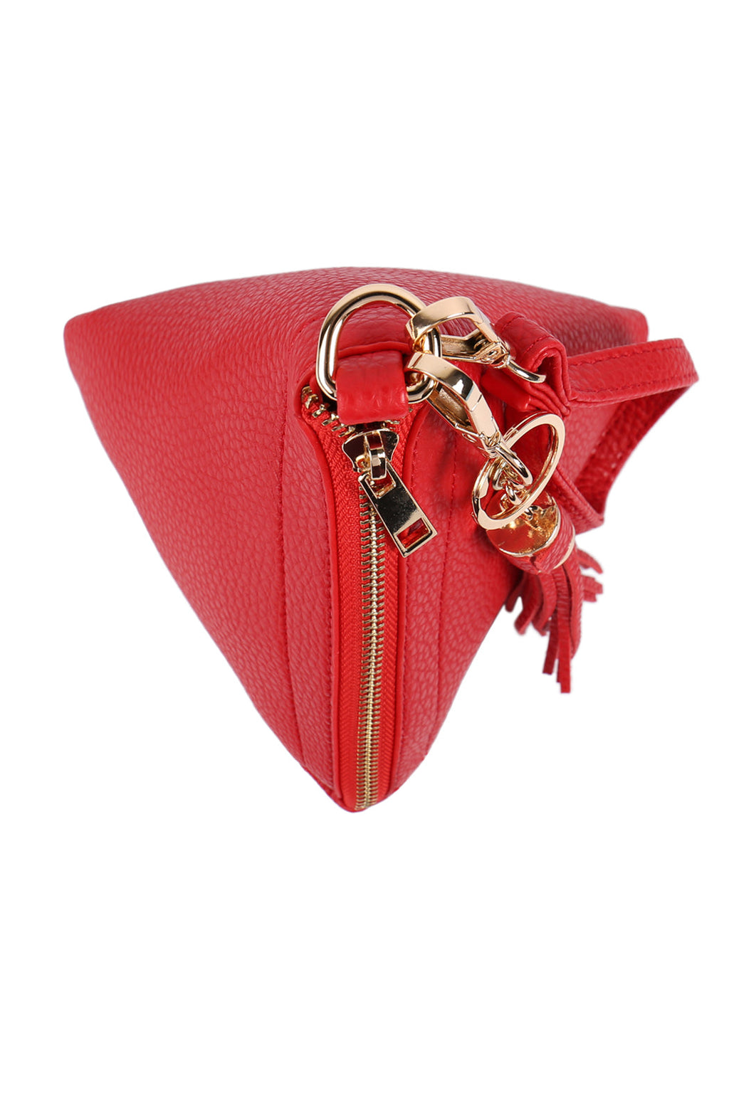 Pyramid Shape Tassel Wristlet Leather Bag