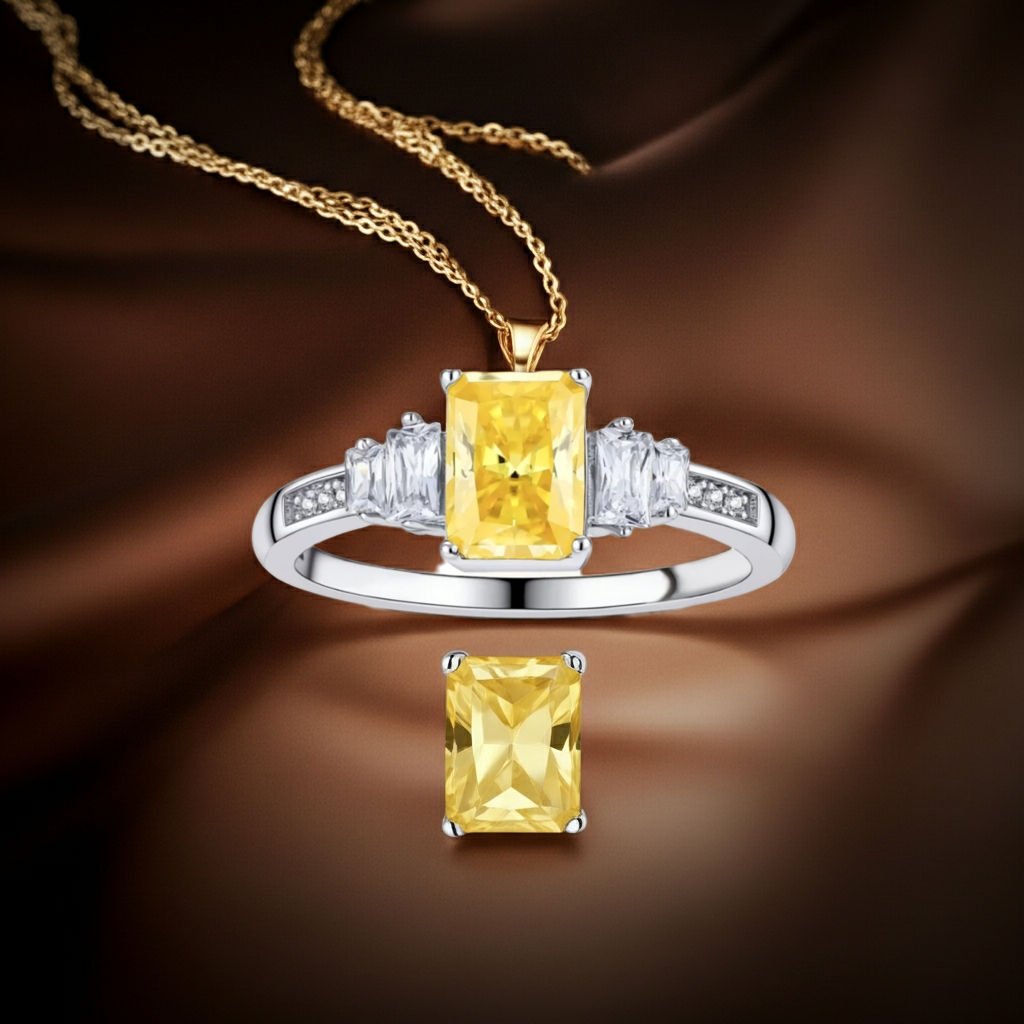 Set Moissanite Gold — Collana + Anello | 2 Carati VVS1 | Argento 925
