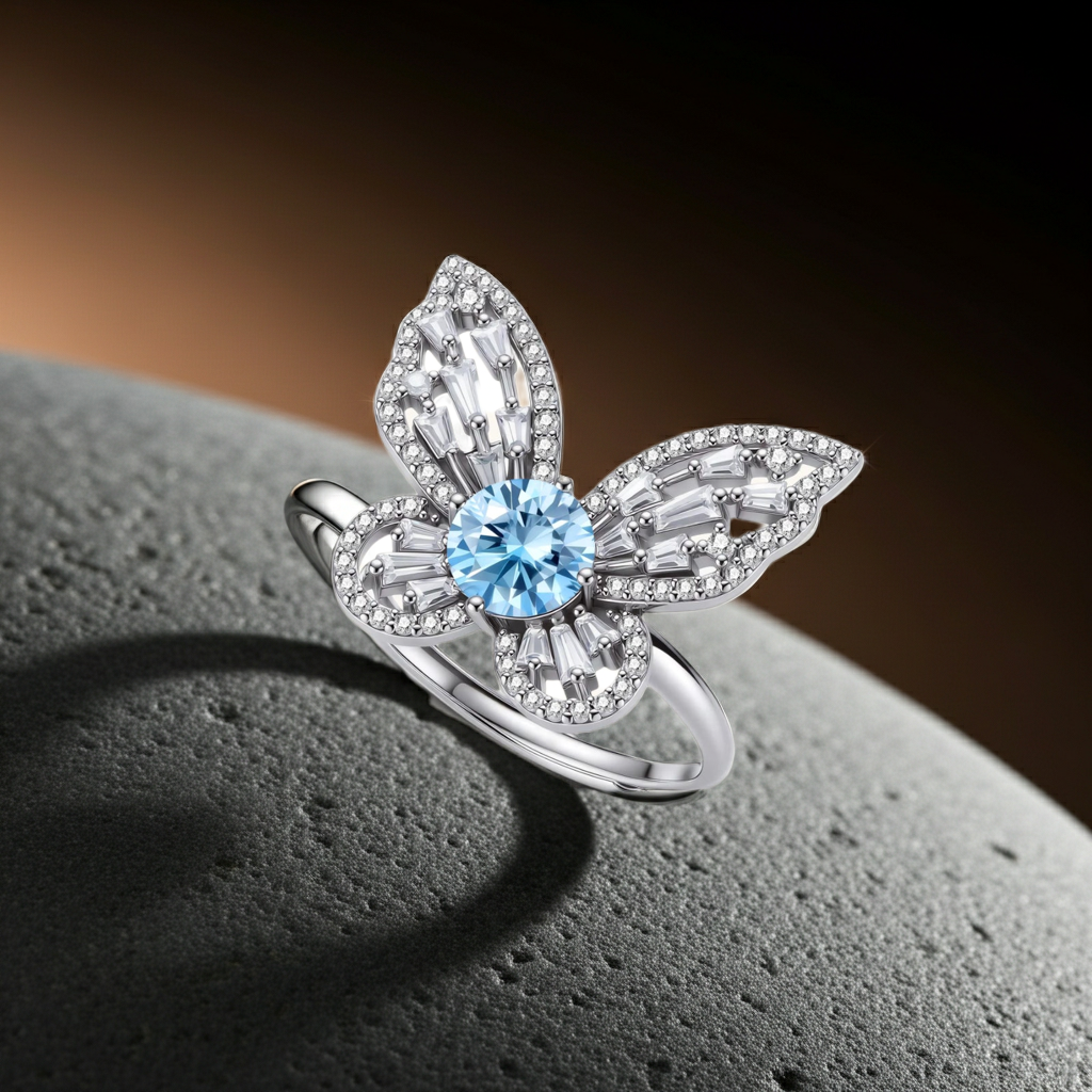 Anello Moissanite Pietra Blu — 1 Carato | Argento 925