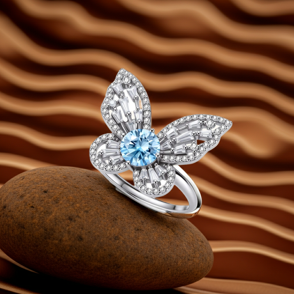 Anello Moissanite Pietra Blu — 1 Carato | Argento 925