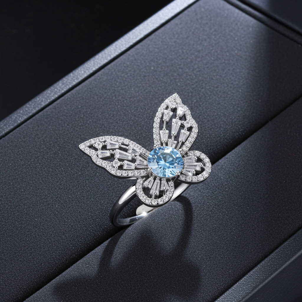 Anello Moissanite Pietra Blu — 1 Carato | Argento 925