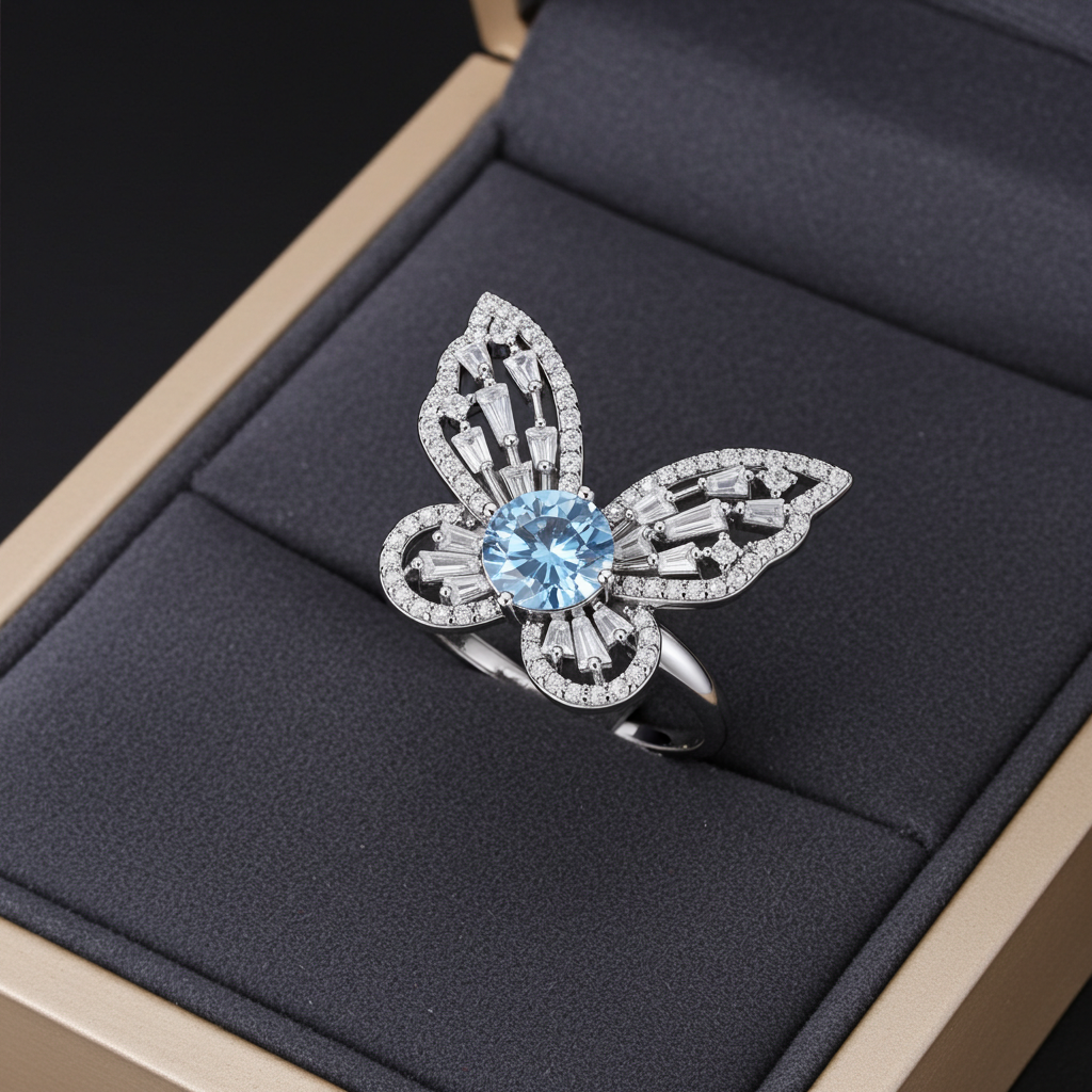 Anello Moissanite Pietra Blu — 1 Carato | Argento 925