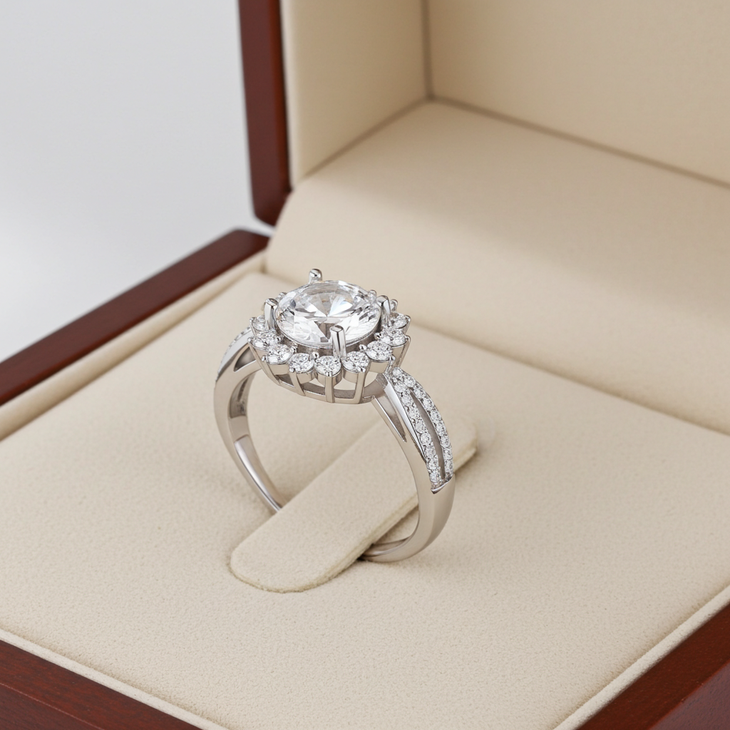 Anello Halo Stellare | Moissanite Rotonda 2ct VVS1