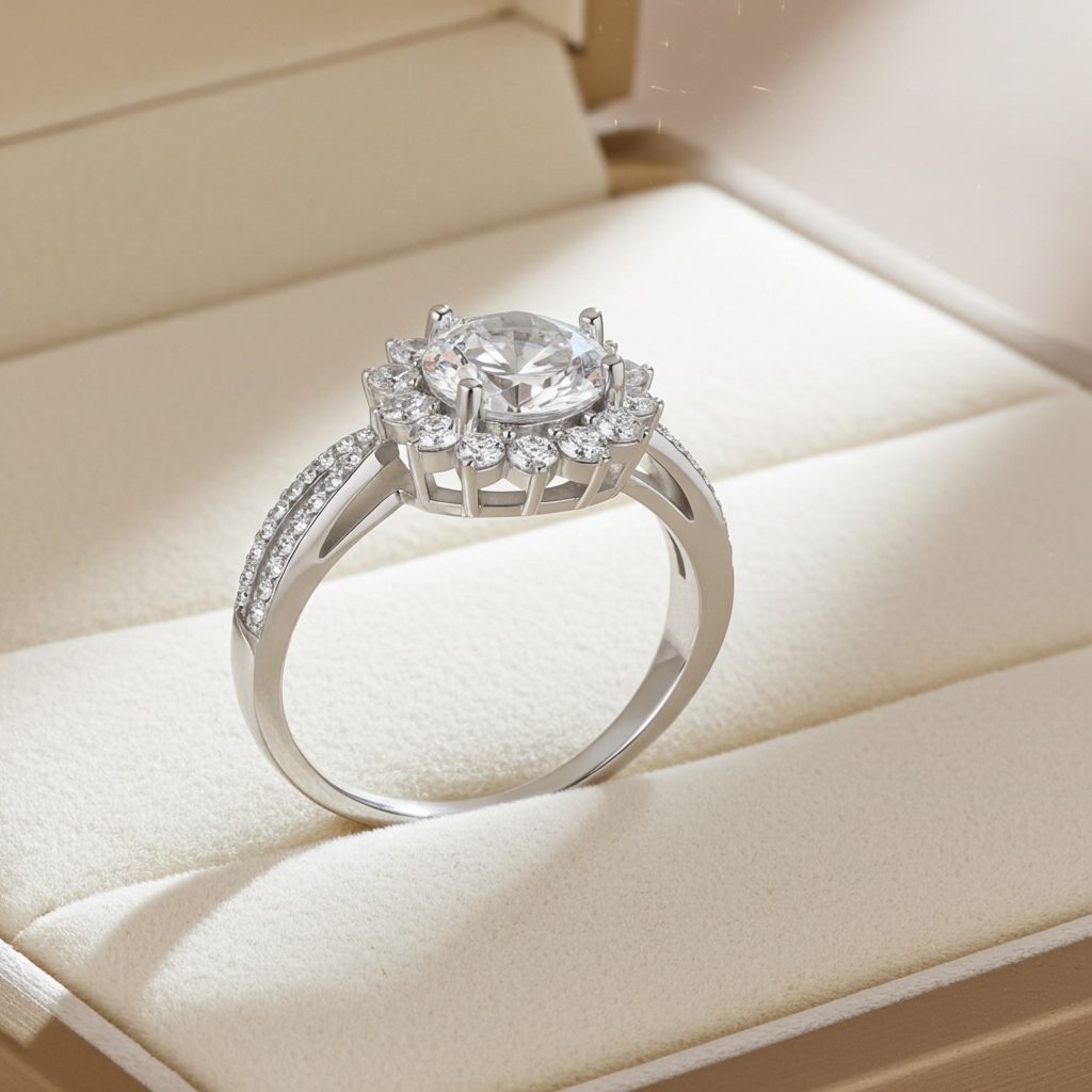 Anello Halo Stellare | Moissanite Rotonda 2ct VVS1