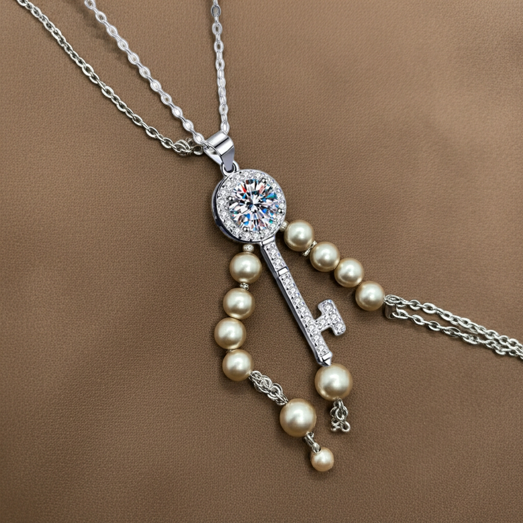 Moissanite Key Necklace — 1 Carat | Argento 925