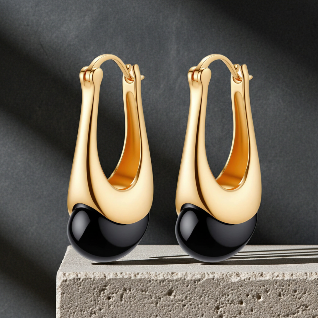 Orecchini Midnight Drop | Agata Nera & Oro 18K su Argento 925