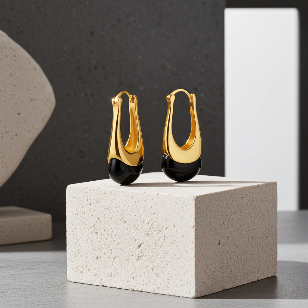 Orecchini Midnight Drop | Agata Nera & Oro 18K su Argento 925