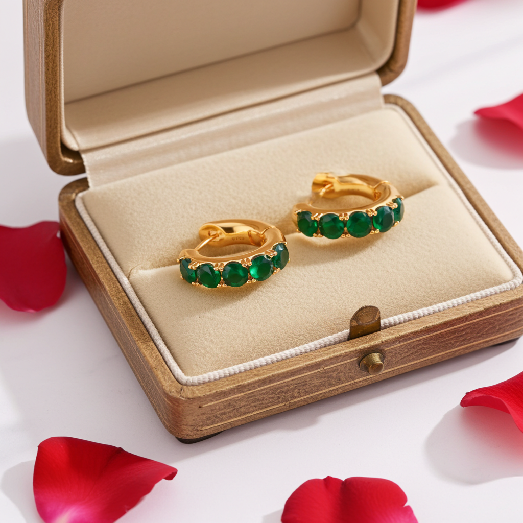 Orecchini Huggie Smeraldo | Cubic Zirconia & Oro 18K su Argento 925