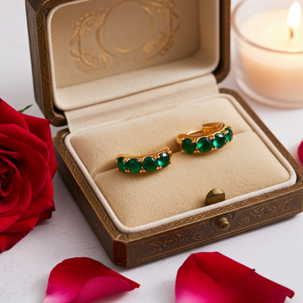 Orecchini Huggie Smeraldo | Cubic Zirconia & Oro 18K su Argento 925