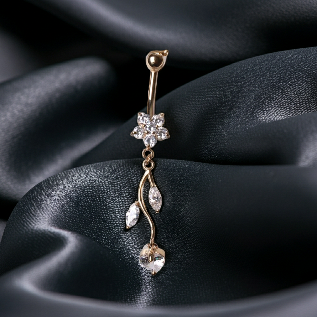 Piercing Ombelico in Oro 14Kt – Fiore & Vite con Zirconi