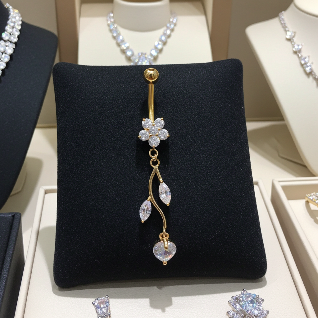 Piercing Ombelico in Oro 14Kt – Fiore & Vite con Zirconi