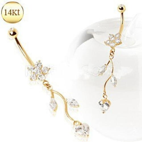 Piercing Ombelico in Oro 14Kt – Fiore & Vite con Zirconi