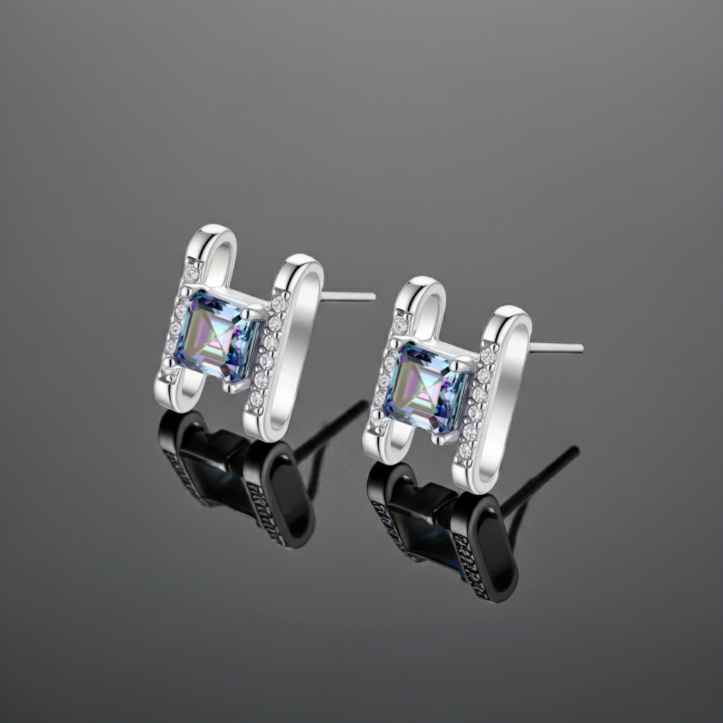 Orecchini Prisma Quadrato — Moissanite VVS1 & Argento 925