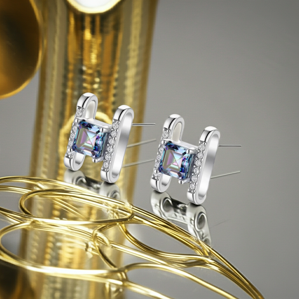 Orecchini Prisma Quadrato — Moissanite VVS1 & Argento 925