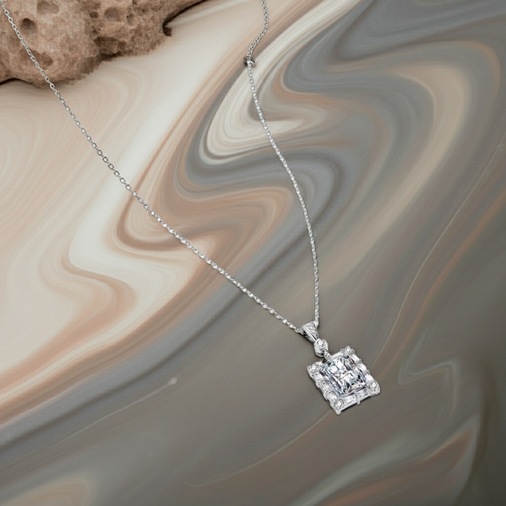 Ciondolo Lusso Geometrico | Moissanite VVS1 3 Carati Taglio Quadrato