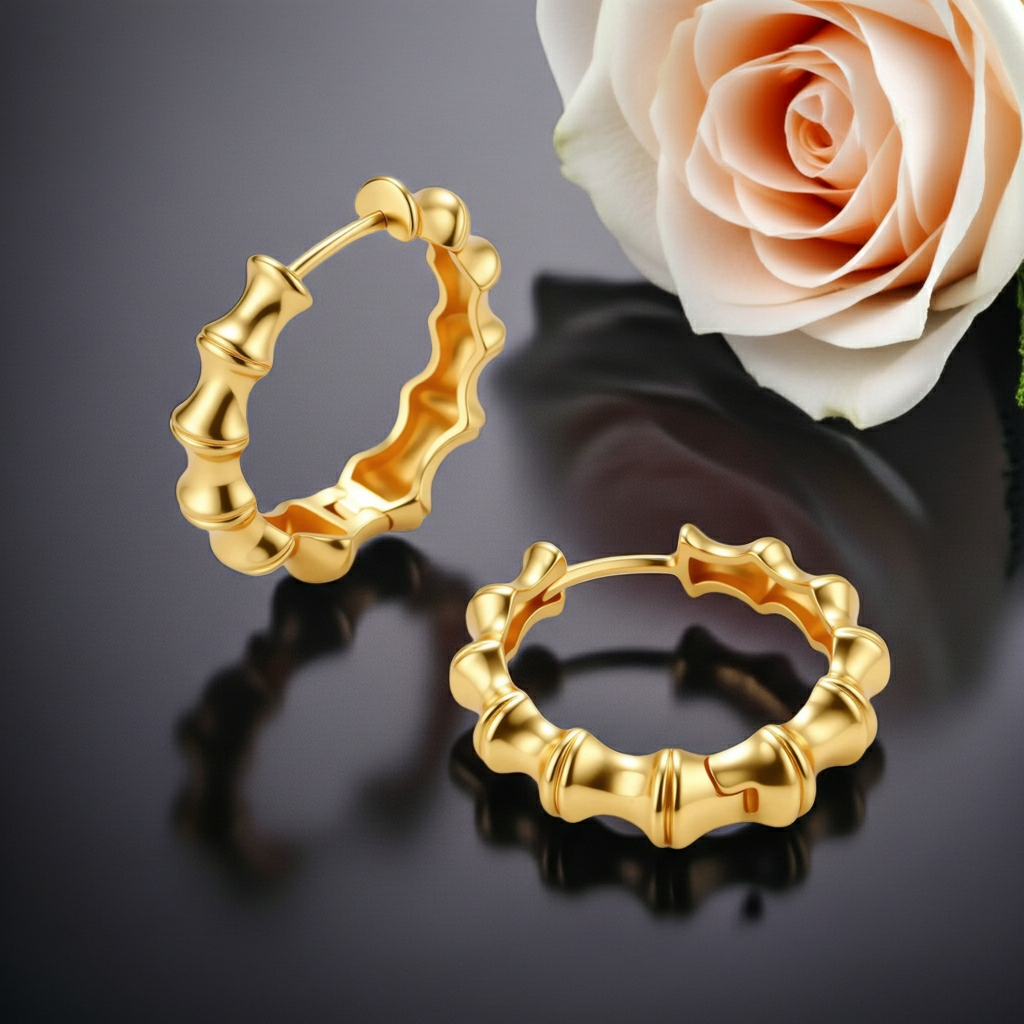 Orecchini Cerchio Bambù | Oro 18K su Argento 925