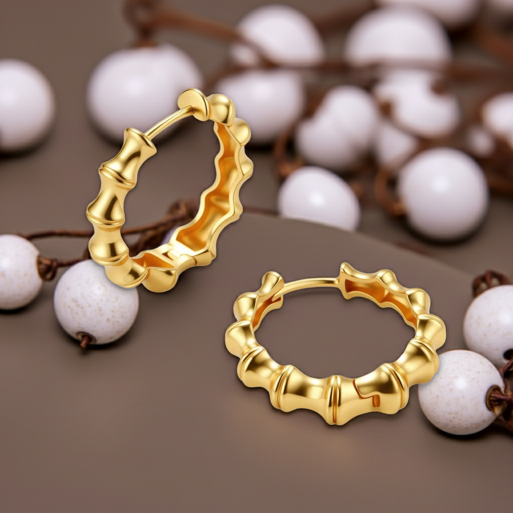 Orecchini Cerchio Bambù | Oro 18K su Argento 925