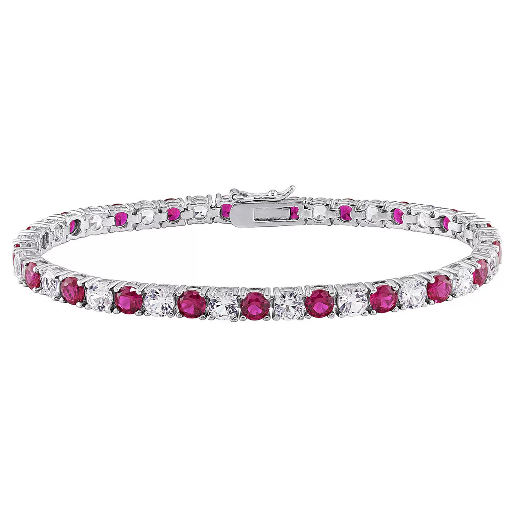 Bracciale Tennis Rubino & Zaffiro Bianco – Oro 14kt (18,4cm)
