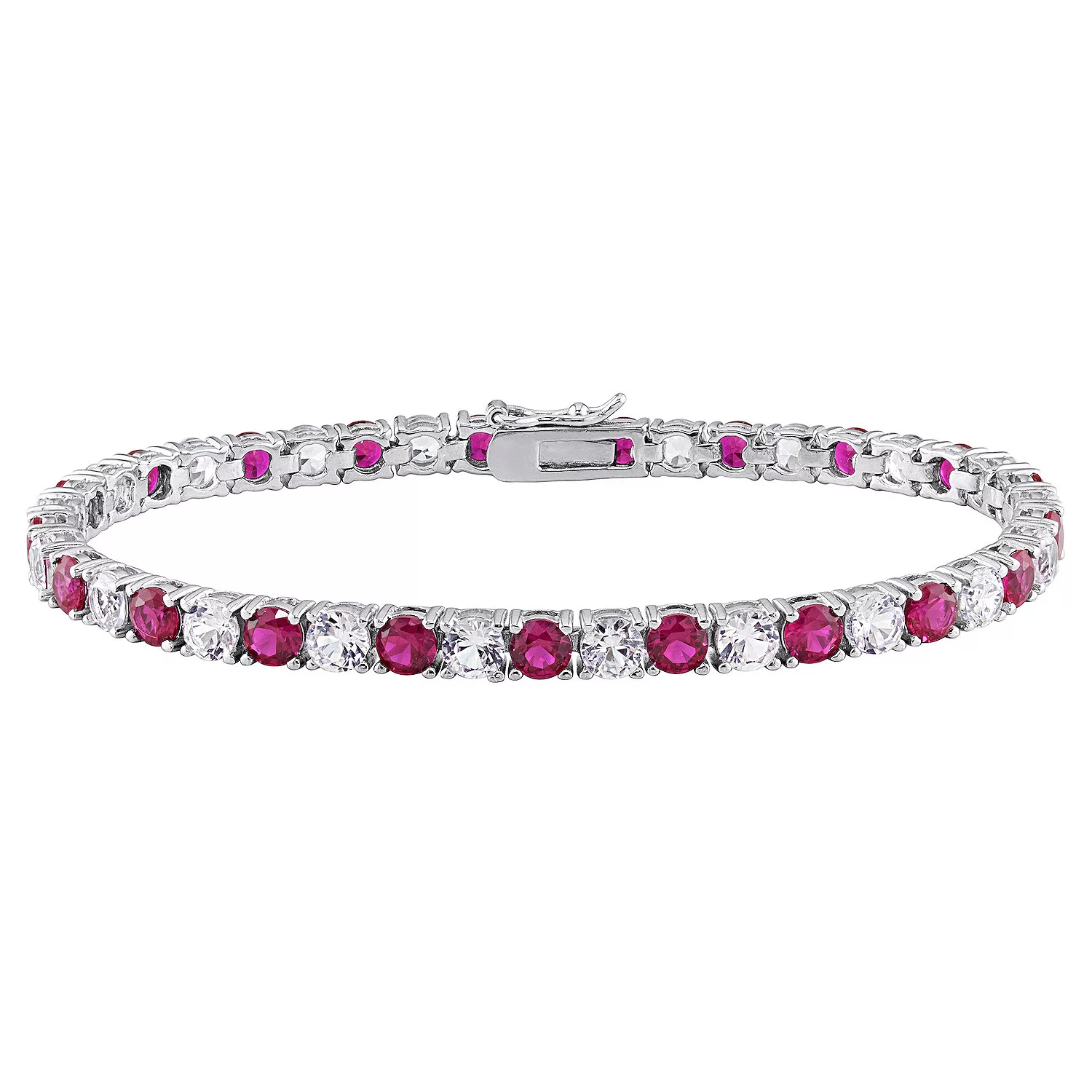 Bracciale Tennis Rubino & Zaffiro Bianco – Oro 14kt (18,4cm)