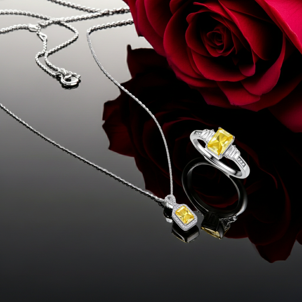 Set Moissanite Gold — Collana + Anello | 2 Carati VVS1 | Argento 925