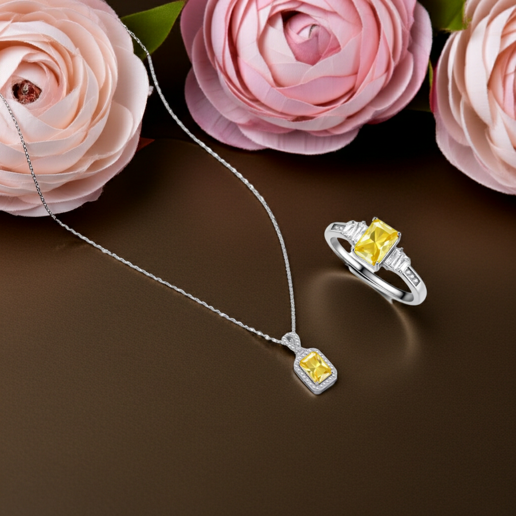 Set Moissanite Gold — Collana + Anello | 2 Carati VVS1 | Argento 925