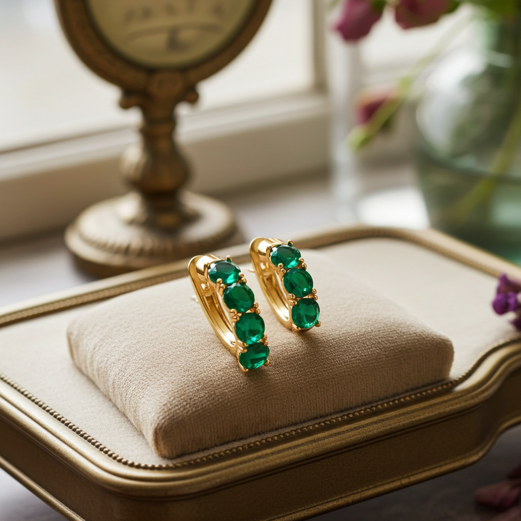 Orecchini Huggie Smeraldo | Cubic Zirconia & Oro 18K su Argento 925