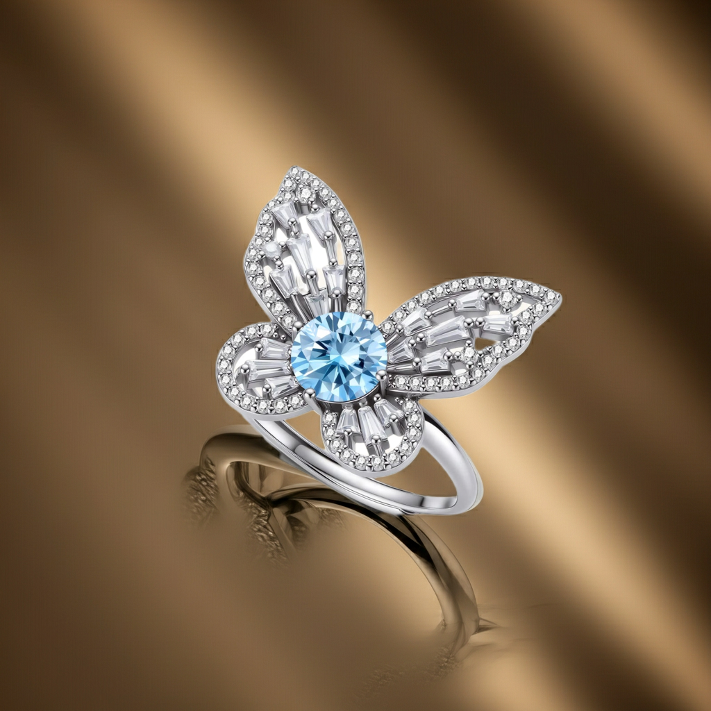 Anello Moissanite Pietra Blu — 1 Carato | Argento 925