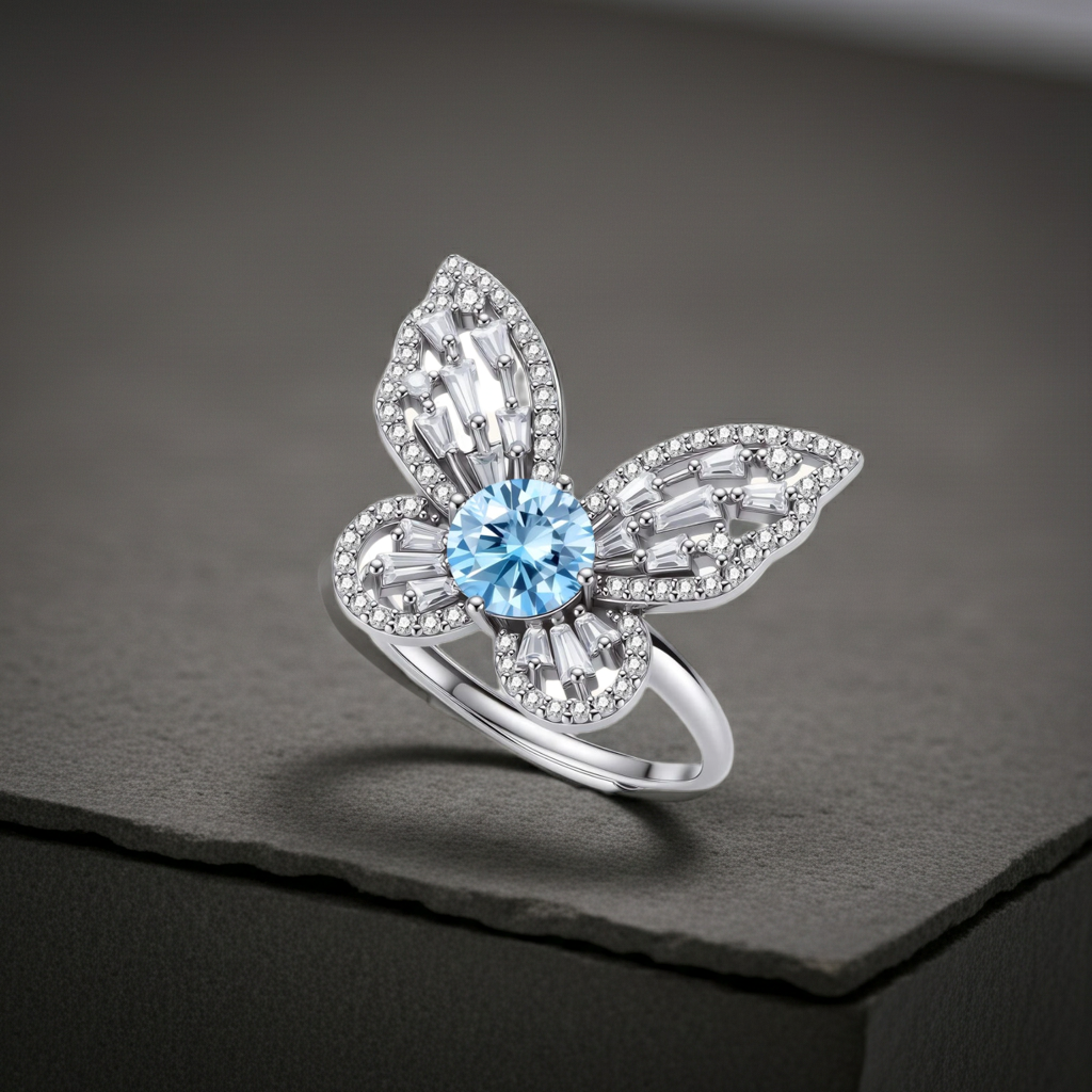 Anello Moissanite Pietra Blu — 1 Carato | Argento 925