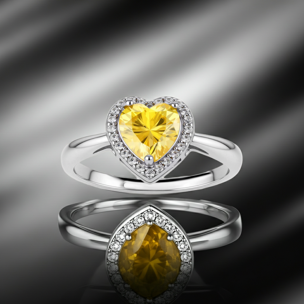 Anello Halo Cuore Dorato | Moissanite Gialla VVS1