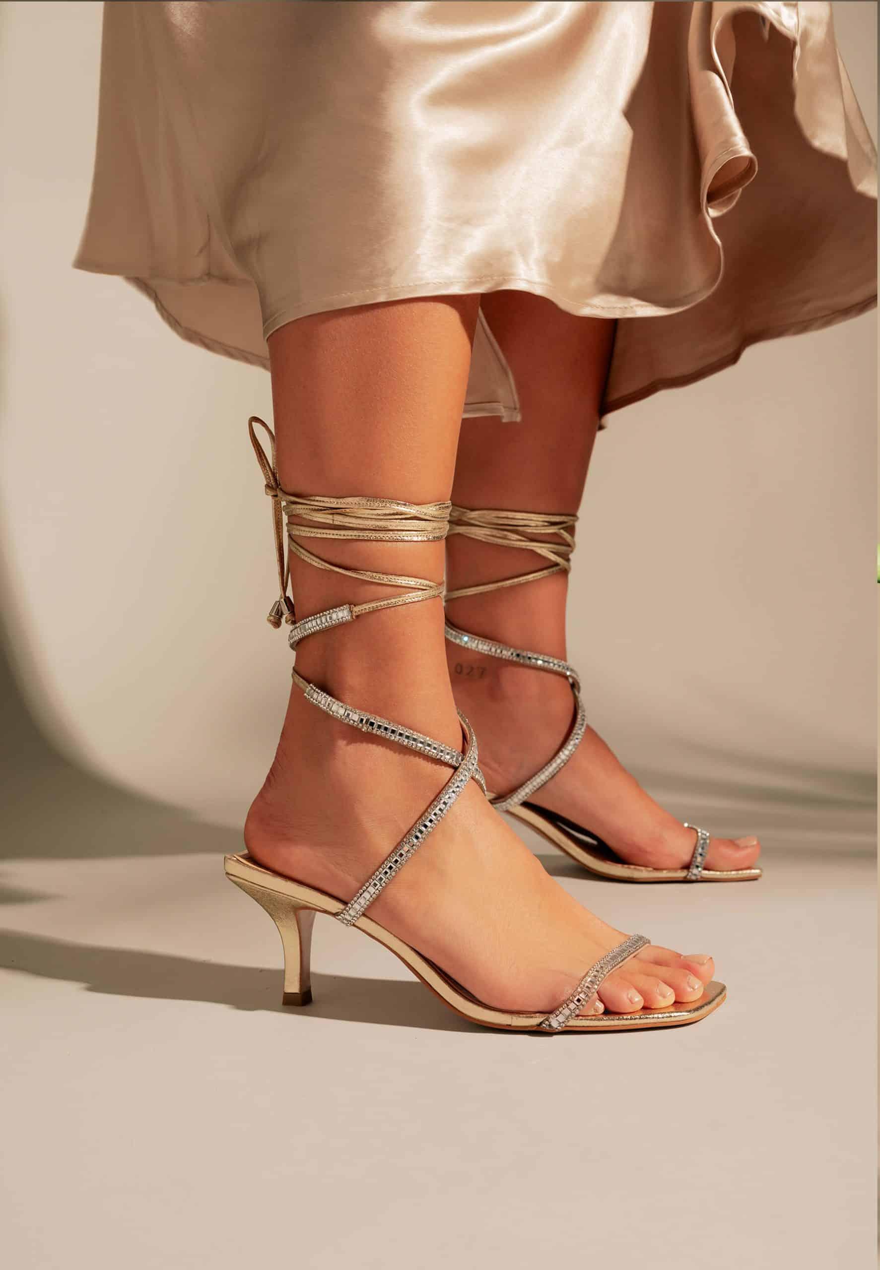 Golden Leather 8 Cm Heeled Sandals – Handcrafted Open-Toe Design