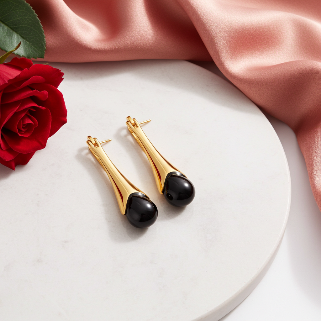 Orecchini Midnight Drop | Agata Nera & Oro 18K su Argento 925