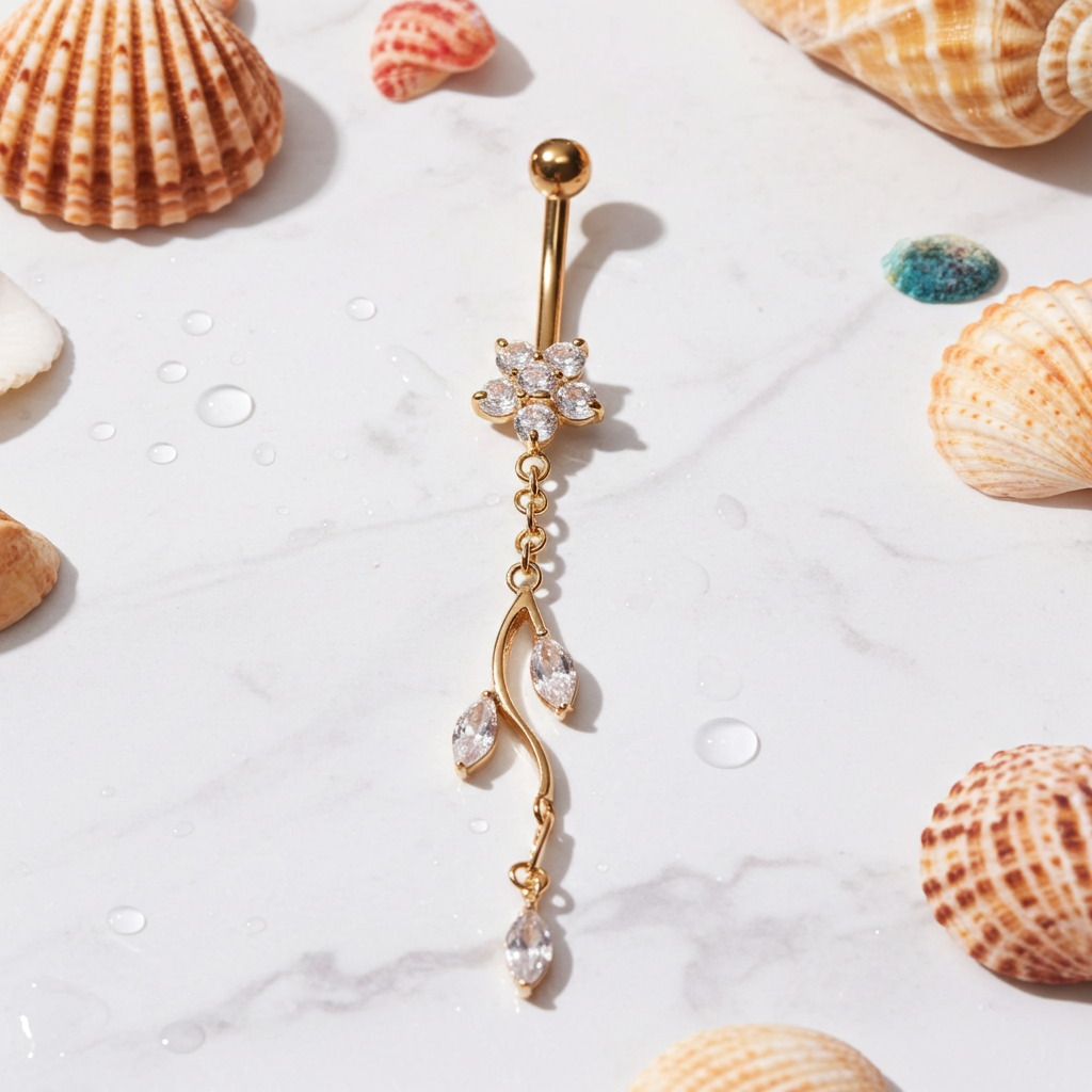 Piercing Ombelico in Oro 14Kt – Fiore & Vite con Zirconi