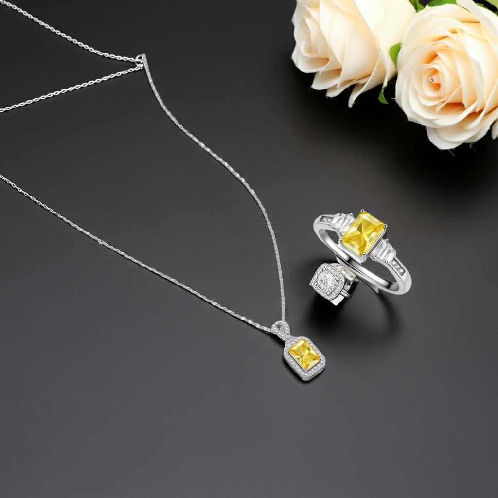 Set Moissanite Gold — Collana + Anello | 2 Carati VVS1 | Argento 925