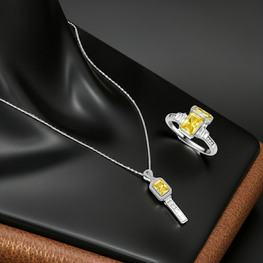 Set Moissanite Gold — Collana + Anello | 2 Carati VVS1 | Argento 925