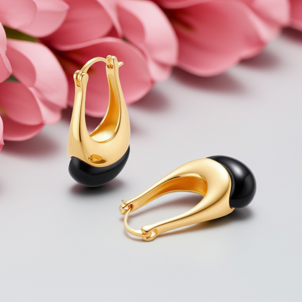 Orecchini Midnight Drop | Agata Nera & Oro 18K su Argento 925