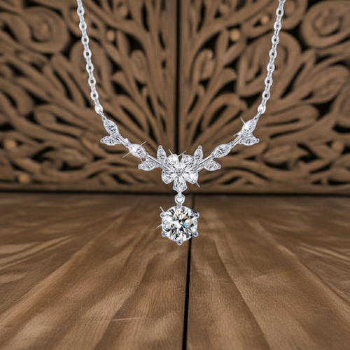 1 Carat Moissanite 925 Sterling Silver Leaf Flower Necklace