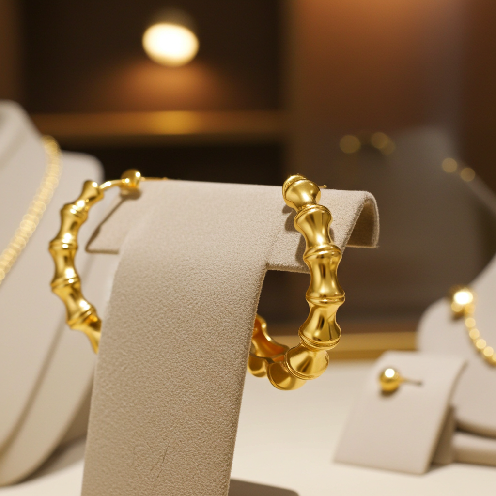 Orecchini Cerchio Bambù | Oro 18K su Argento 925