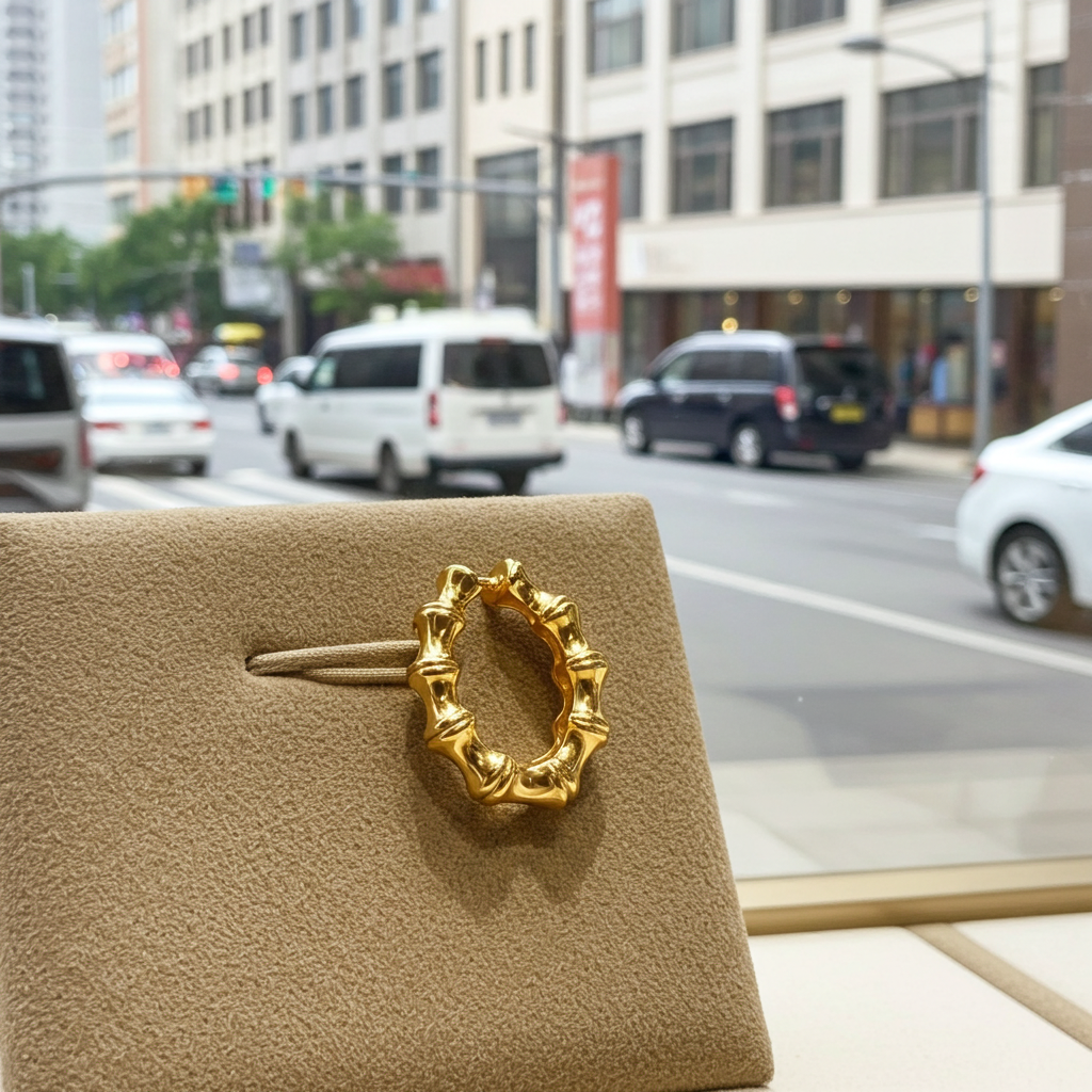 Orecchini Cerchio Bambù | Oro 18K su Argento 925