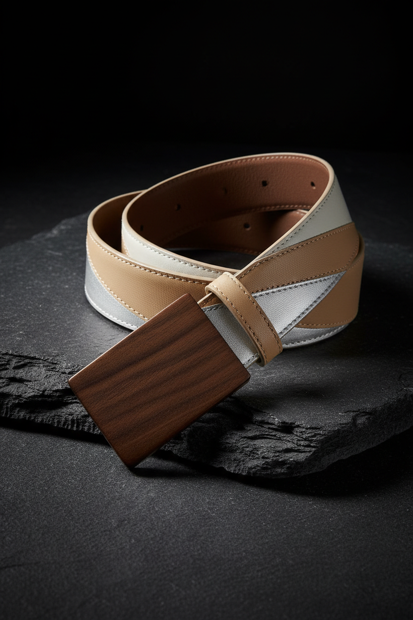 Guilin Gentle 351 leather belt unrolled on dark stone surface – Wood Belt