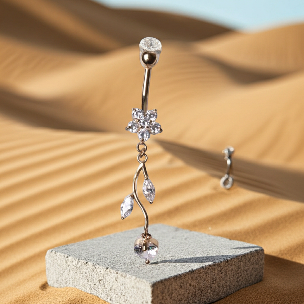 Piercing Ombelico in Oro 14Kt – Fiore & Vite con Zirconi