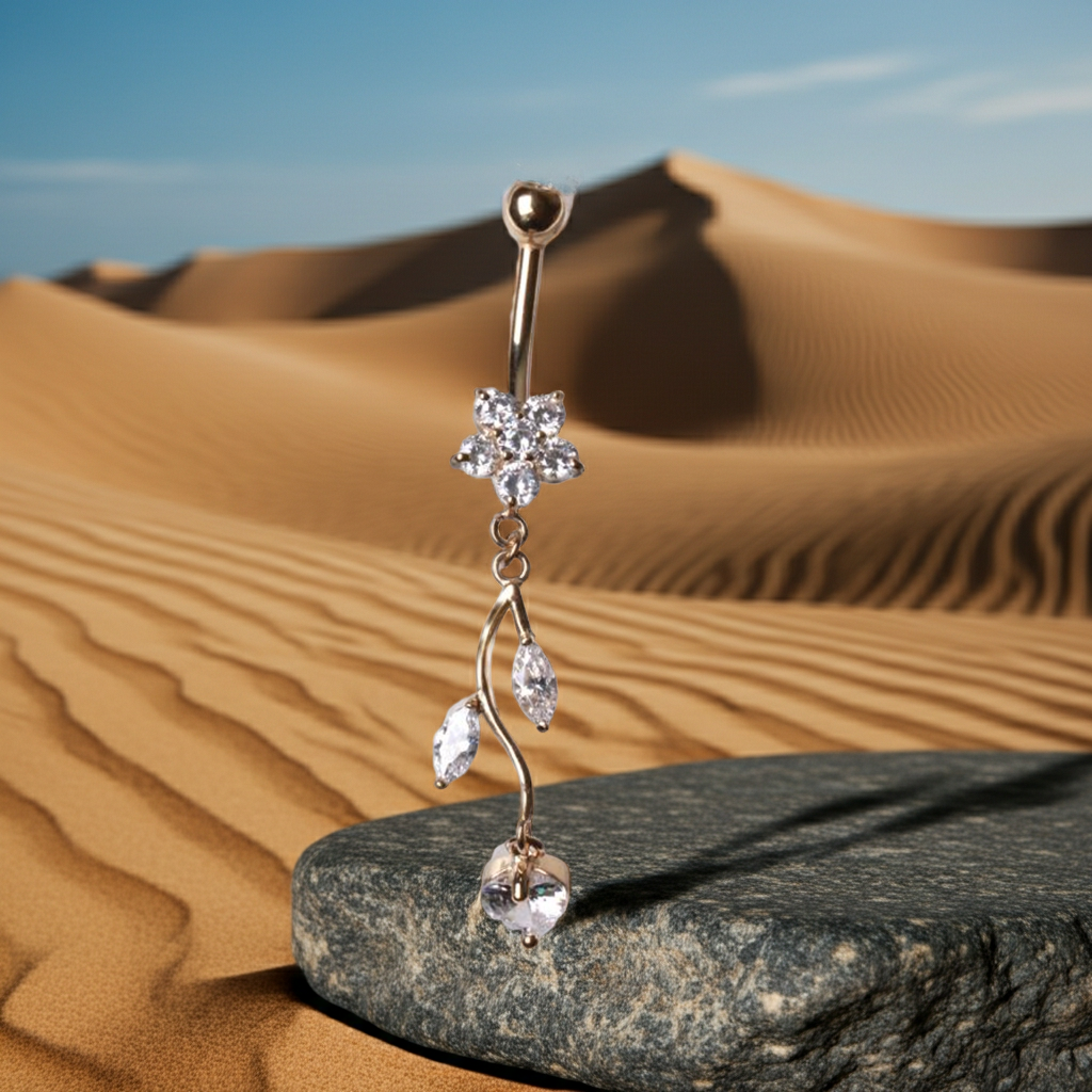Piercing Ombelico in Oro 14Kt – Fiore & Vite con Zirconi