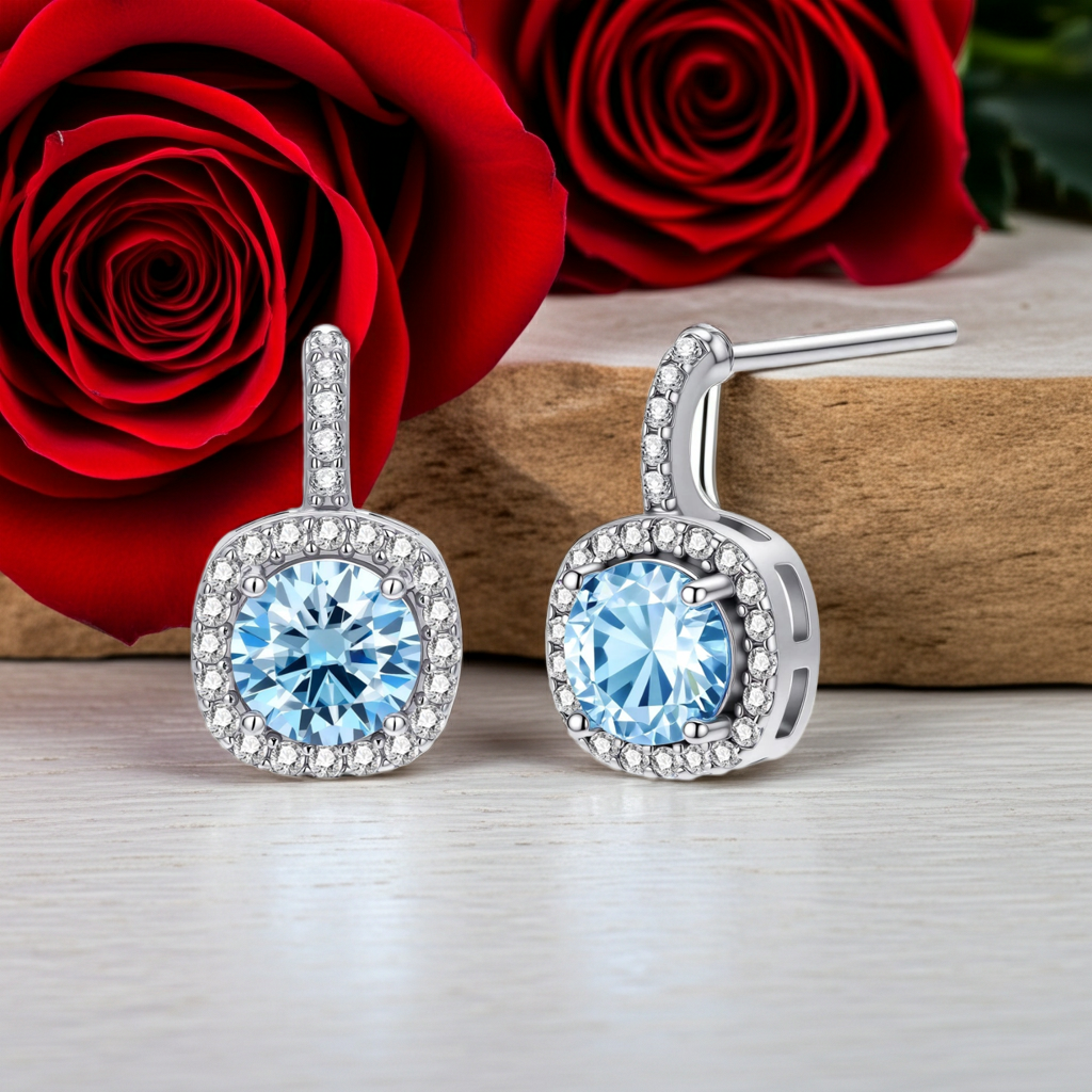 Pendenti Halo Celeste | Moissanite Blu 0.5ct VVS1